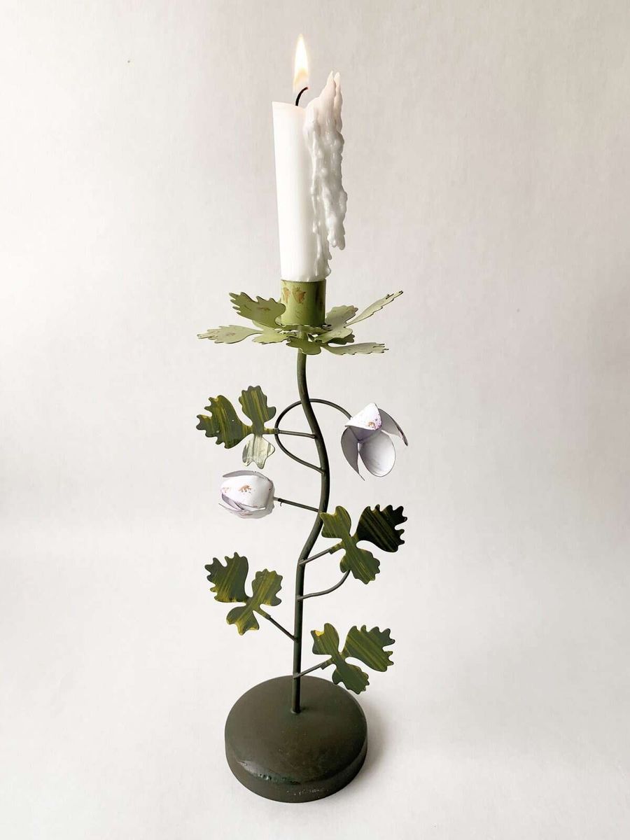 Hvit/lilla - Klematis Lysestake 30 cm