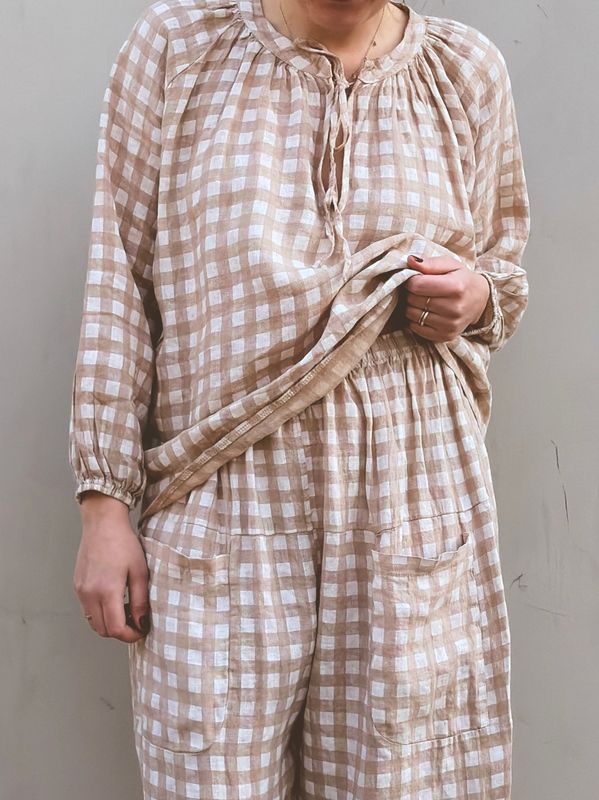 Beige/Hvit - Caja linbluse