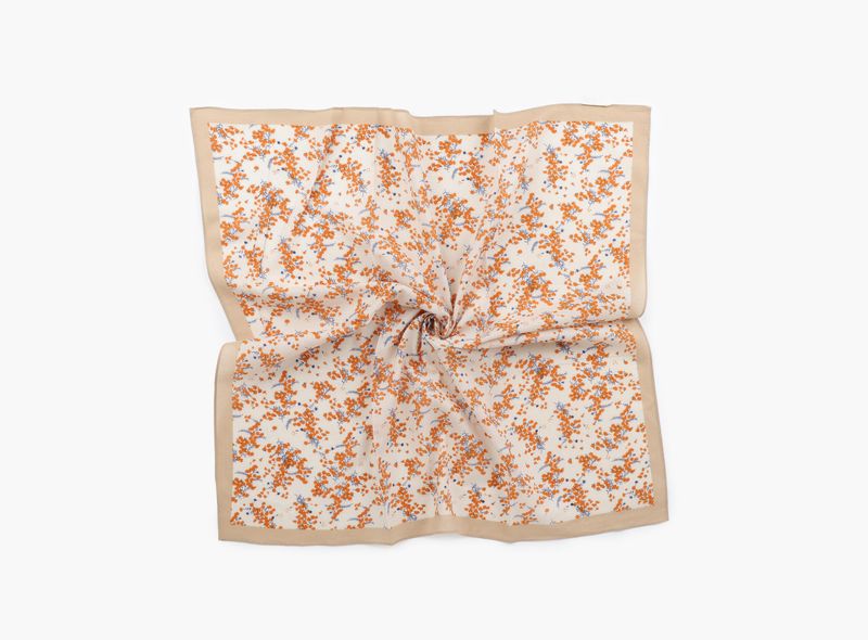 Oransje/blå - Blomstret Skjerf 