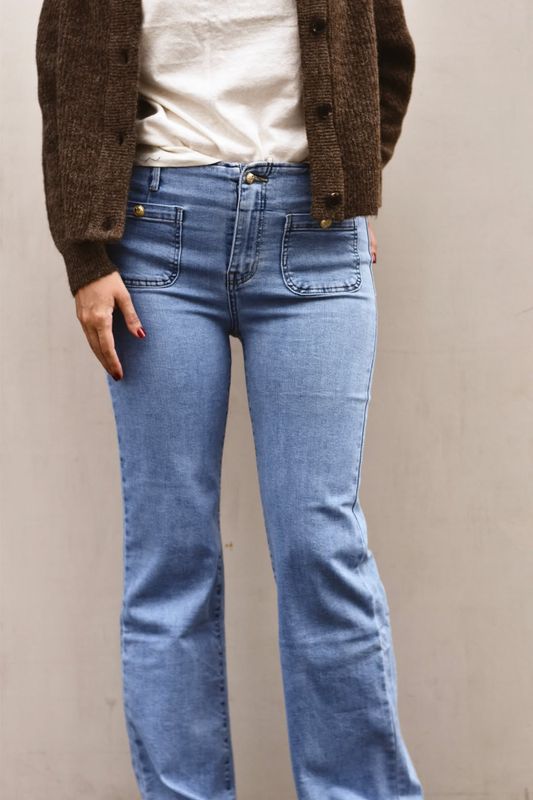 Jeansblå - Bukse med stretch