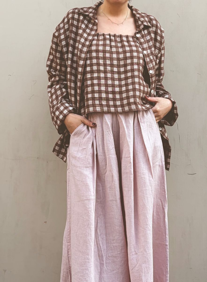 Brun/Hvit - Fray linskjorte