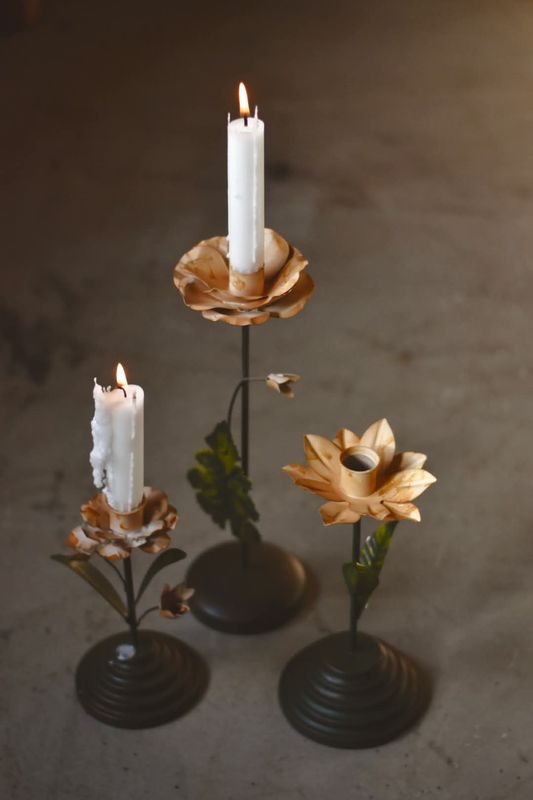 Krem- Lysestake Rose 17 cm