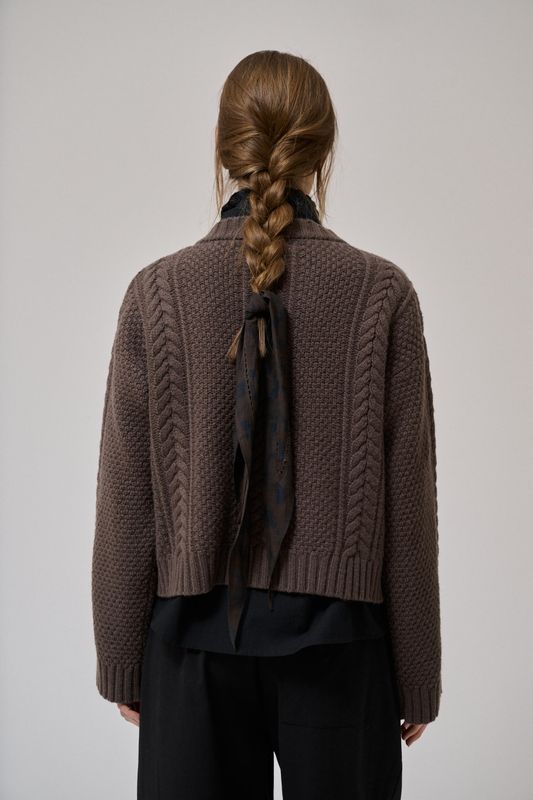 Brown - Heather ls knit cardigan