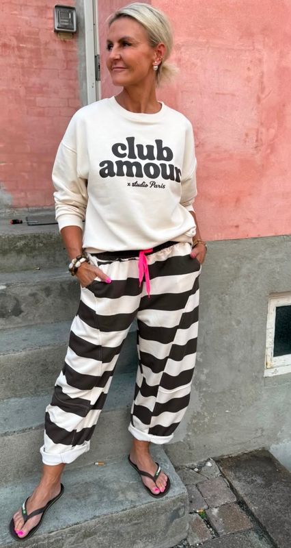 Offwhite/brown - Bredstripet collegebukse