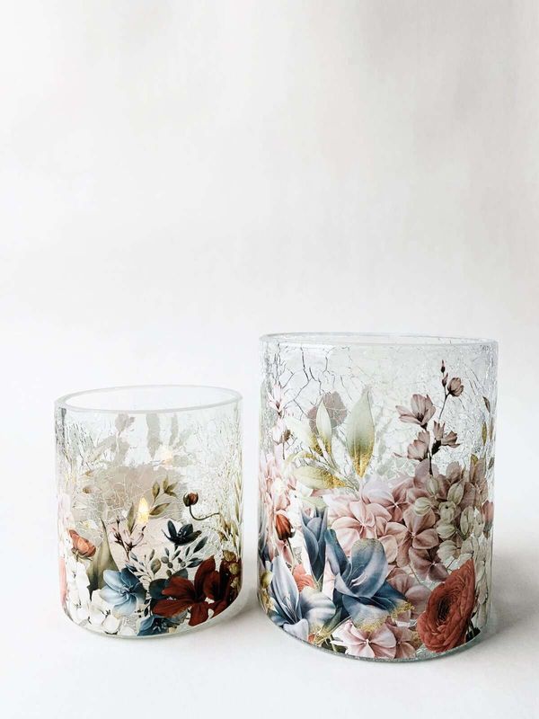 Rød/Blå - Krakelert Lite Lysglass