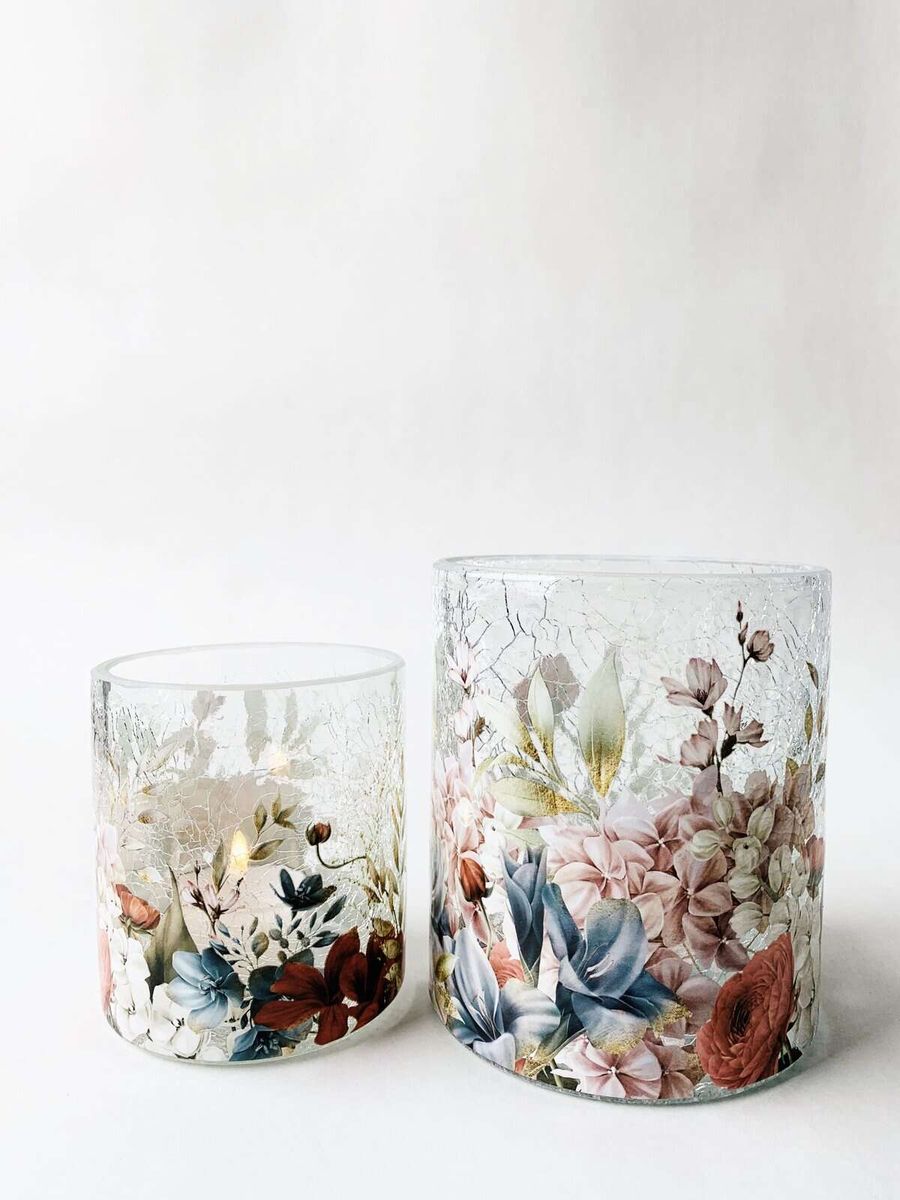 Rød/Blå - Krakelert Lite Lysglass