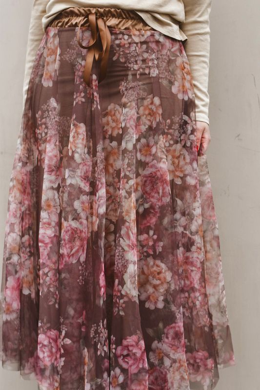 Brun - Flower Tyllskjørt