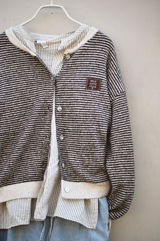 Marron - Lux Cardigan med striper