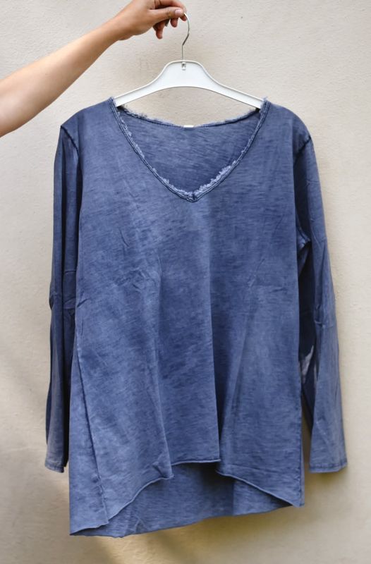 Navy - Classic V-hals Langermet T-skjorte