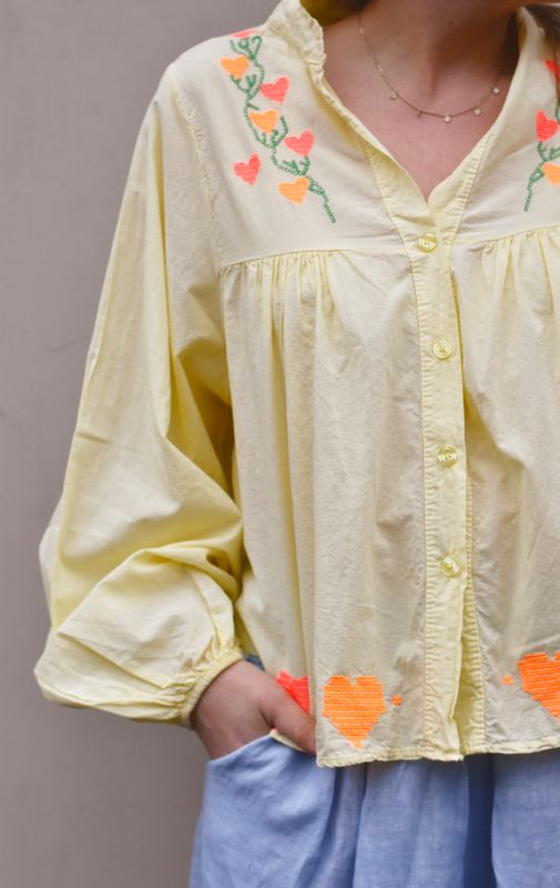 Gul - Lux Hjerte Bluse