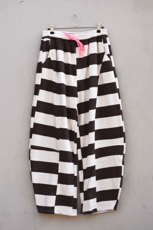 Offwhite/brown - Bredstripet collegebukse