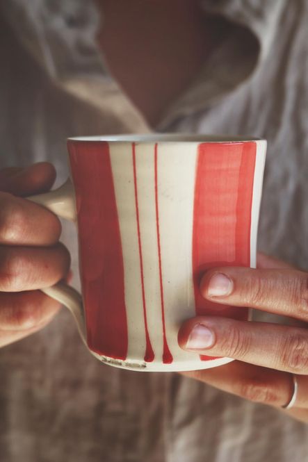 Hovedbilde Rød m/stripe - Kaffe Krus