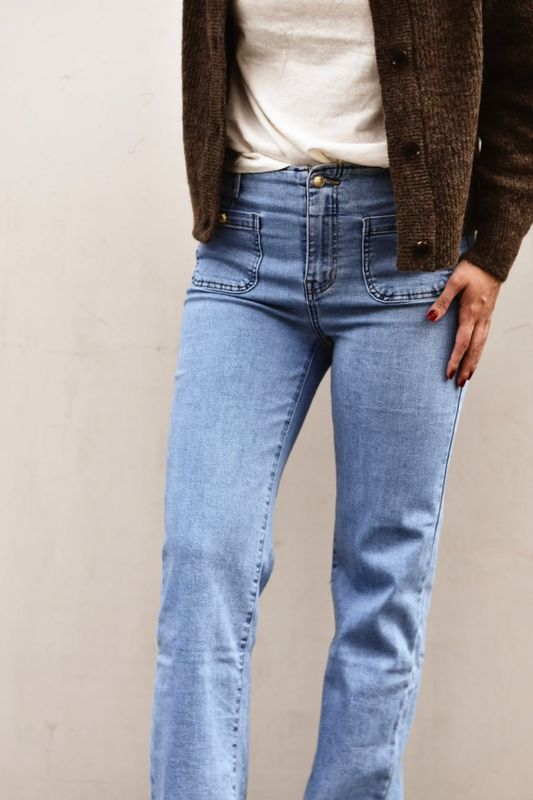 Jeansblå - Bukse med stretch