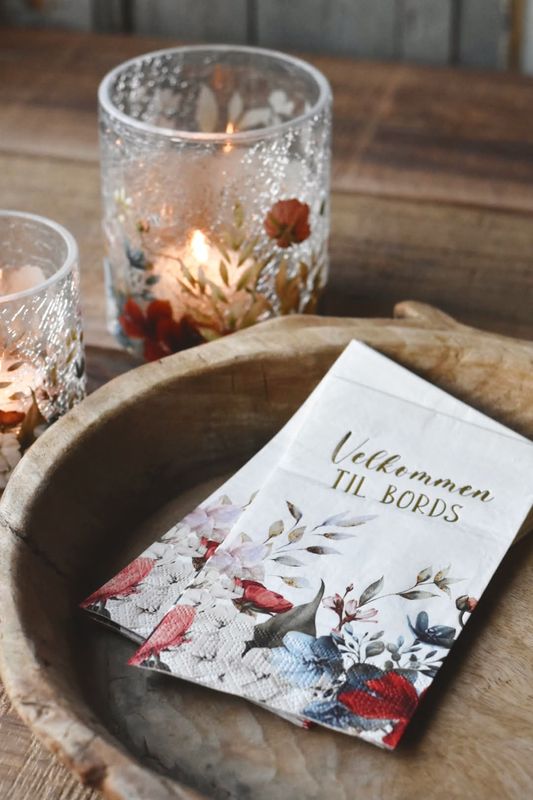 Rød/Blå blomster  - Buffet Serviett
