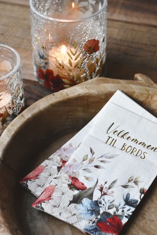 Rød/Blå blomster  - Buffet Serviett